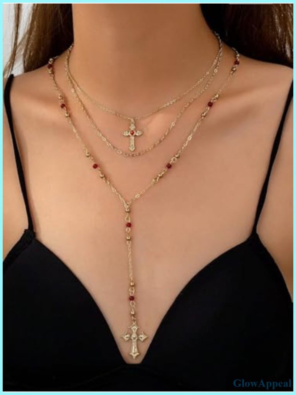 Gold Plated Layered Cross Necklace Set 3Pc Y Choker Christian Pendant - Picture 2 of 5